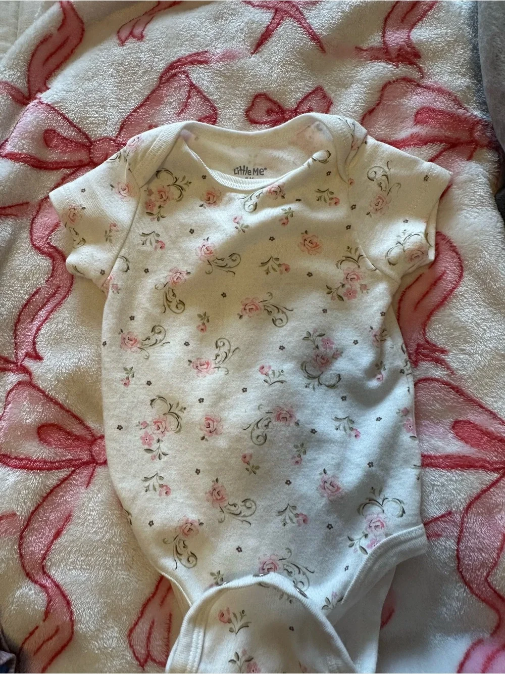 Little Me White One-Piece with Pink Rose Print